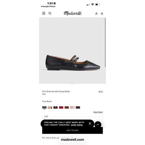 Madewell Women's True Black The Greta Double-Strap Ballet Flat Size 6 NWOT - Picture 11 of 11